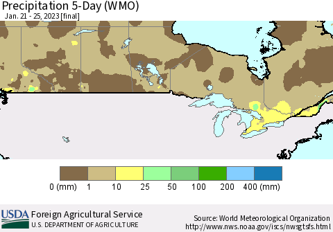 Canada Precipitation 5-Day (WMO) Thematic Map For 1/21/2023 - 1/25/2023