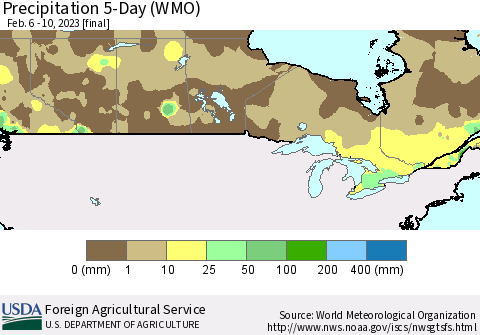 Canada Precipitation 5-Day (WMO) Thematic Map For 2/6/2023 - 2/10/2023