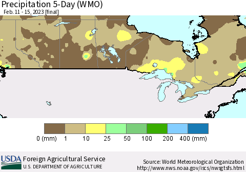 Canada Precipitation 5-Day (WMO) Thematic Map For 2/11/2023 - 2/15/2023