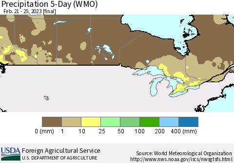 Canada Precipitation 5-Day (WMO) Thematic Map For 2/21/2023 - 2/25/2023