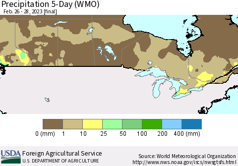 Canada Precipitation 5-Day (WMO) Thematic Map For 2/26/2023 - 2/28/2023