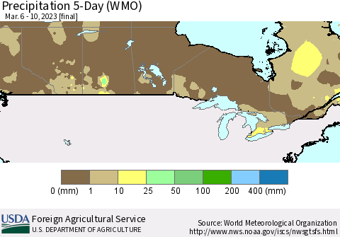 Canada Precipitation 5-Day (WMO) Thematic Map For 3/6/2023 - 3/10/2023