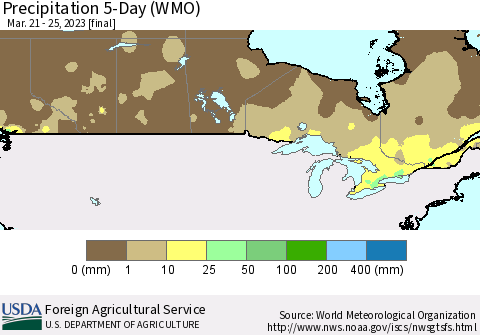 Canada Precipitation 5-Day (WMO) Thematic Map For 3/21/2023 - 3/25/2023