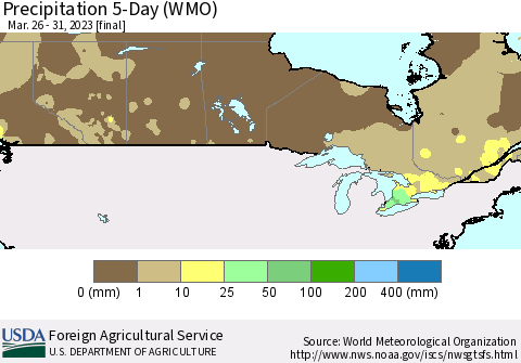 Canada Precipitation 5-Day (WMO) Thematic Map For 3/26/2023 - 3/31/2023