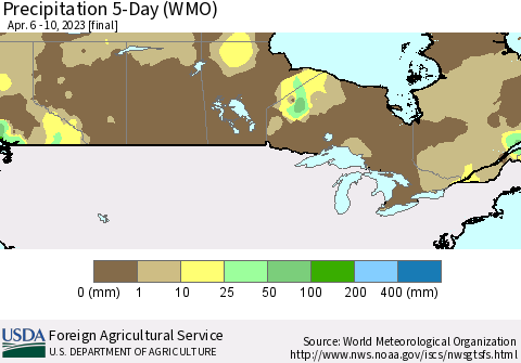 Canada Precipitation 5-Day (WMO) Thematic Map For 4/6/2023 - 4/10/2023