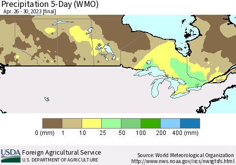 Canada Precipitation 5-Day (WMO) Thematic Map For 4/26/2023 - 4/30/2023