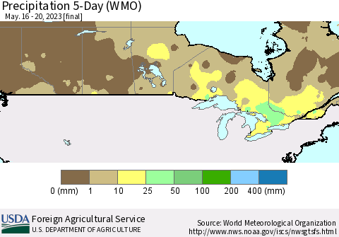 Canada Precipitation 5-Day (WMO) Thematic Map For 5/16/2023 - 5/20/2023