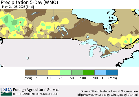 Canada Precipitation 5-Day (WMO) Thematic Map For 5/21/2023 - 5/25/2023