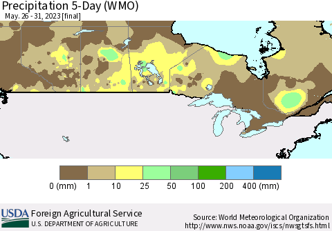 Canada Precipitation 5-Day (WMO) Thematic Map For 5/26/2023 - 5/31/2023