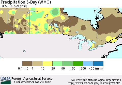 Canada Precipitation 5-Day (WMO) Thematic Map For 6/1/2023 - 6/5/2023