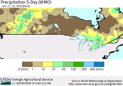 Canada Precipitation 5-Day (WMO) Thematic Map For 6/11/2023 - 6/15/2023