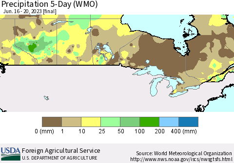 Canada Precipitation 5-Day (WMO) Thematic Map For 6/16/2023 - 6/20/2023