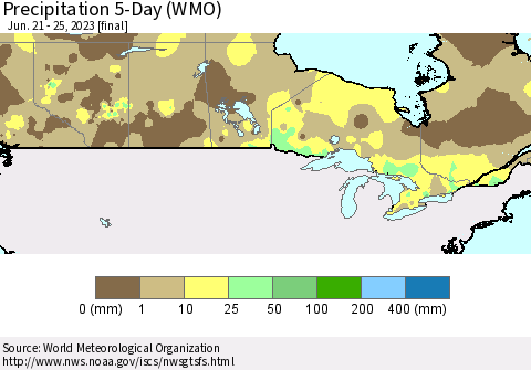 Canada Precipitation 5-Day (WMO) Thematic Map For 6/21/2023 - 6/25/2023