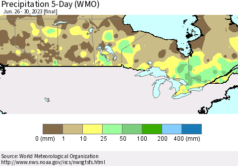 Canada Precipitation 5-Day (WMO) Thematic Map For 6/26/2023 - 6/30/2023