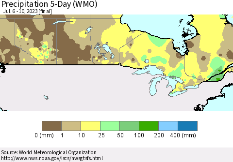 Canada Precipitation 5-Day (WMO) Thematic Map For 7/6/2023 - 7/10/2023