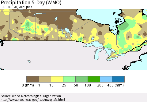 Canada Precipitation 5-Day (WMO) Thematic Map For 7/16/2023 - 7/20/2023
