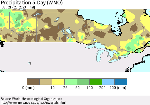 Canada Precipitation 5-Day (WMO) Thematic Map For 7/21/2023 - 7/25/2023