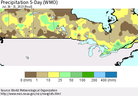 Canada Precipitation 5-Day (WMO) Thematic Map For 7/26/2023 - 7/31/2023