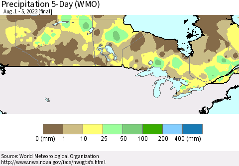 Canada Precipitation 5-Day (WMO) Thematic Map For 8/1/2023 - 8/5/2023