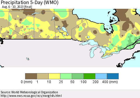 Canada Precipitation 5-Day (WMO) Thematic Map For 8/6/2023 - 8/10/2023