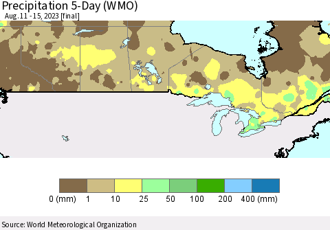 Canada Precipitation 5-Day (WMO) Thematic Map For 8/11/2023 - 8/15/2023