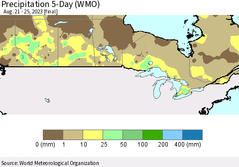 Canada Precipitation 5-Day (WMO) Thematic Map For 8/21/2023 - 8/25/2023