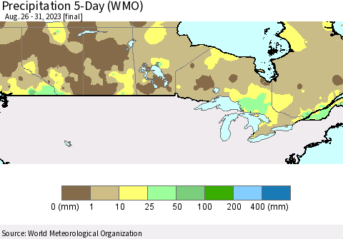 Canada Precipitation 5-Day (WMO) Thematic Map For 8/26/2023 - 8/31/2023