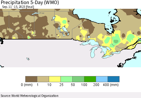 Canada Precipitation 5-Day (WMO) Thematic Map For 9/11/2023 - 9/15/2023