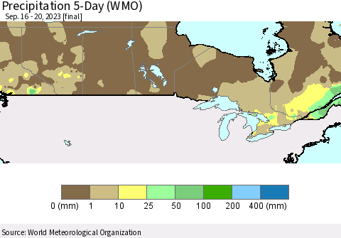 Canada Precipitation 5-Day (WMO) Thematic Map For 9/16/2023 - 9/20/2023