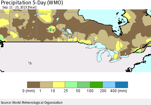 Canada Precipitation 5-Day (WMO) Thematic Map For 9/21/2023 - 9/25/2023