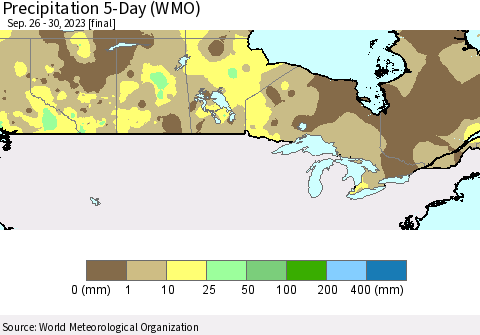 Canada Precipitation 5-Day (WMO) Thematic Map For 9/26/2023 - 9/30/2023