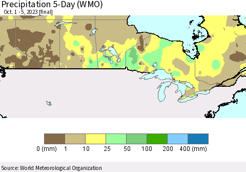 Canada Precipitation 5-Day (WMO) Thematic Map For 10/1/2023 - 10/5/2023