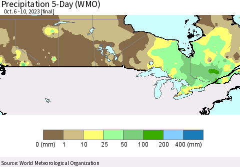 Canada Precipitation 5-Day (WMO) Thematic Map For 10/6/2023 - 10/10/2023