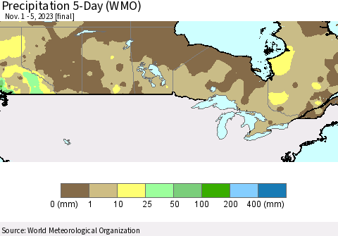 Canada Precipitation 5-Day (WMO) Thematic Map For 11/1/2023 - 11/5/2023