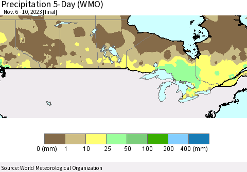 Canada Precipitation 5-Day (WMO) Thematic Map For 11/6/2023 - 11/10/2023