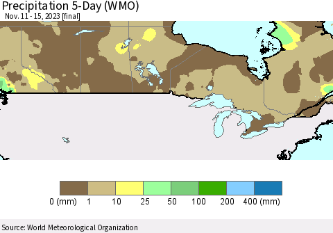 Canada Precipitation 5-Day (WMO) Thematic Map For 11/11/2023 - 11/15/2023