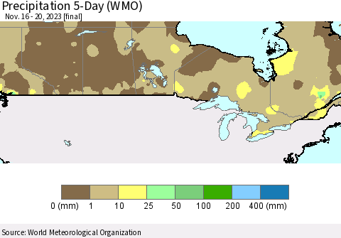 Canada Precipitation 5-Day (WMO) Thematic Map For 11/16/2023 - 11/20/2023