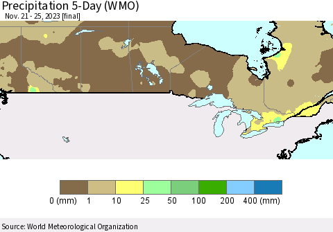 Canada Precipitation 5-Day (WMO) Thematic Map For 11/21/2023 - 11/25/2023