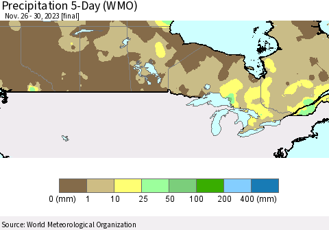 Canada Precipitation 5-Day (WMO) Thematic Map For 11/26/2023 - 11/30/2023