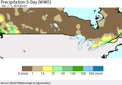 Canada Precipitation 5-Day (WMO) Thematic Map For 12/1/2023 - 12/5/2023