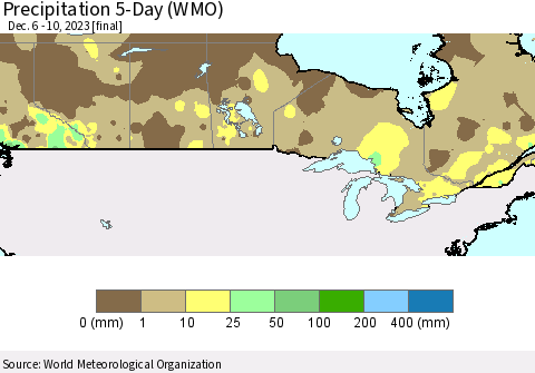 Canada Precipitation 5-Day (WMO) Thematic Map For 12/6/2023 - 12/10/2023