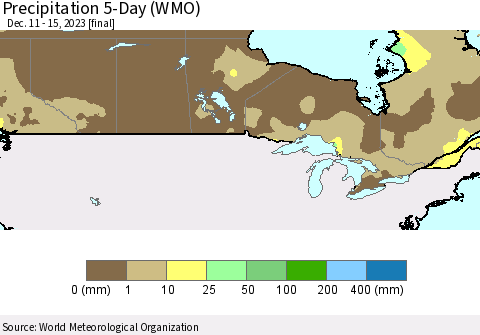Canada Precipitation 5-Day (WMO) Thematic Map For 12/11/2023 - 12/15/2023