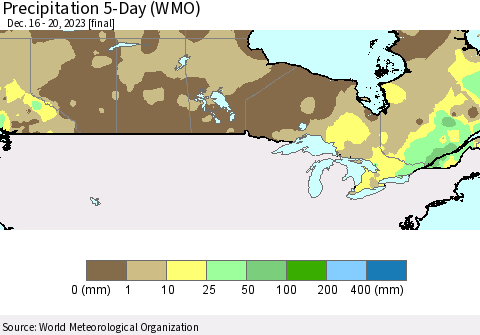 Canada Precipitation 5-Day (WMO) Thematic Map For 12/16/2023 - 12/20/2023