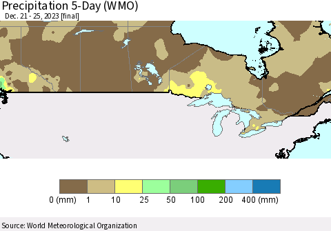 Canada Precipitation 5-Day (WMO) Thematic Map For 12/21/2023 - 12/25/2023