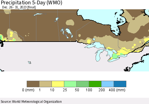 Canada Precipitation 5-Day (WMO) Thematic Map For 12/26/2023 - 12/31/2023