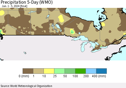 Canada Precipitation 5-Day (WMO) Thematic Map For 1/1/2024 - 1/5/2024
