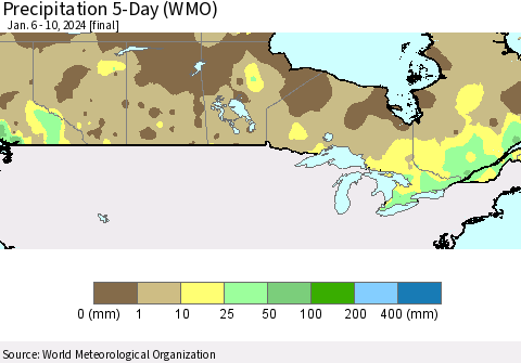 Canada Precipitation 5-Day (WMO) Thematic Map For 1/6/2024 - 1/10/2024