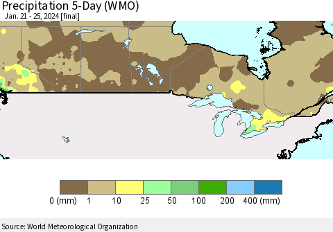 Canada Precipitation 5-Day (WMO) Thematic Map For 1/21/2024 - 1/25/2024
