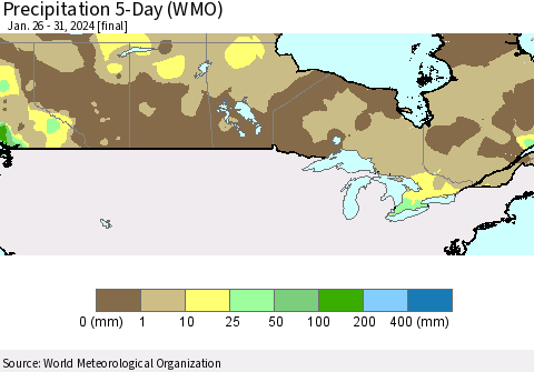 Canada Precipitation 5-Day (WMO) Thematic Map For 1/26/2024 - 1/31/2024