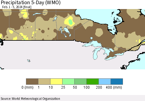 Canada Precipitation 5-Day (WMO) Thematic Map For 2/1/2024 - 2/5/2024